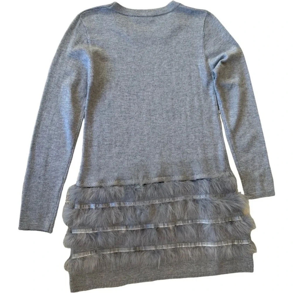 MAYORAL Gray Embellished Knit Tunic Sweater Feather Trim Girls Size 12/14 Formal